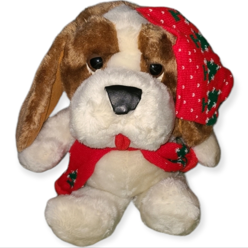 RARE VINTAGE 1988 COMMONWEALTH STUFFED LARGE ST. BERNARD DOG Christmas
